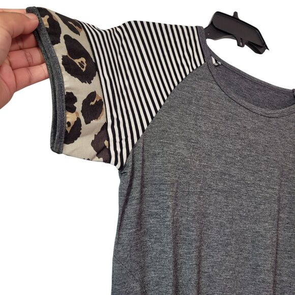 Women summer Twist Knot T-Shirt Dress Casual Short Sleeve Gray Size Medium - Picture 4 of 8